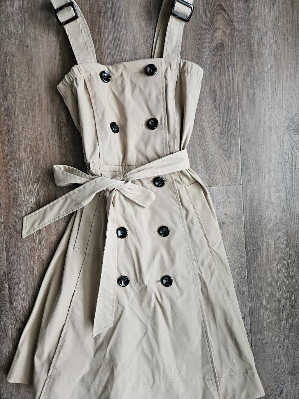 Unique vintage tan trench coat style dress fits about women's XS/S